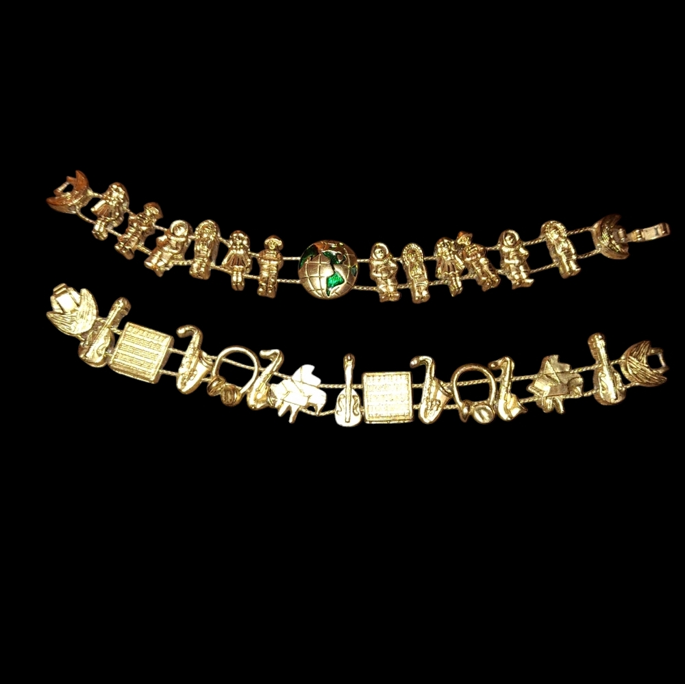 Vintage Tofa charm bracelet musical instrument & world's children